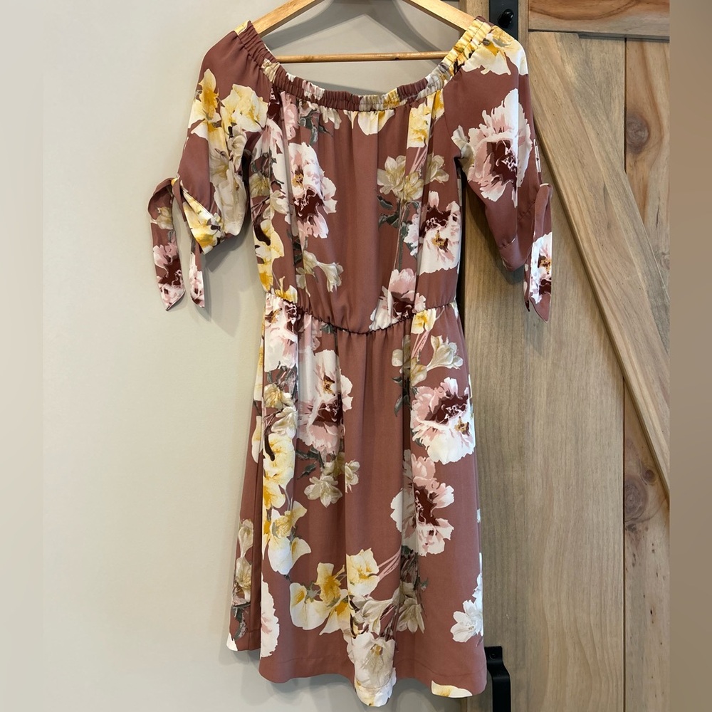 Pink floral off the shoulder dress